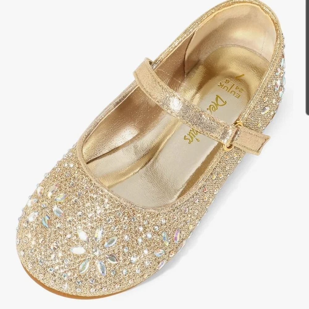Dream Pairs Glittering Gold  Mary Jane Style Kids Dress Shoes Size 10